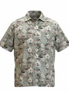Kamp Shirt Military Hawaiian Shirt Men's Size 34/M Apache Humvee LAV Tanks